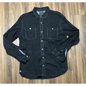TRUE RELIGION Black Long Sleeve Contrast Stitch Western Style Shirt Sz XL Slim